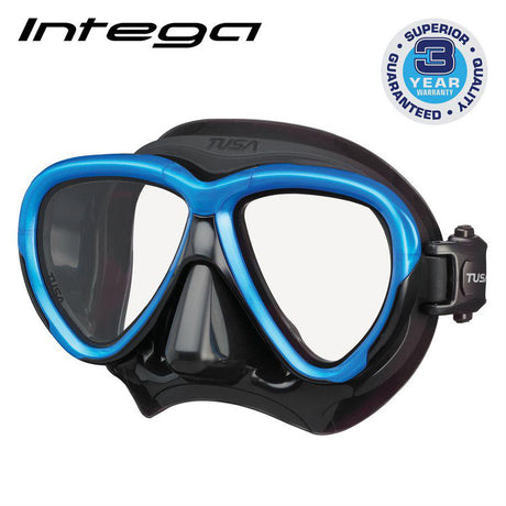 Tusa Intega Dual Lens Scuba Diving Mask-Fishtail Blue/Black Silicone