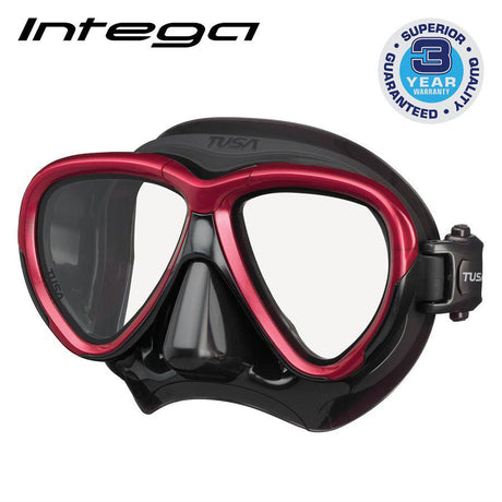 Tusa Intega Dual Lens Scuba Diving Mask-Metallic Red/Black Silicone
