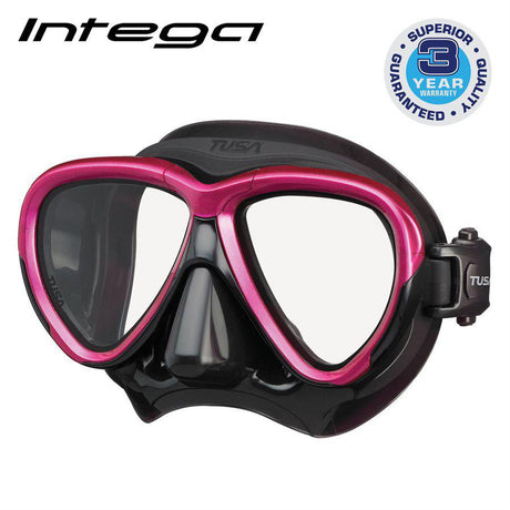 Tusa Intega Dual Lens Scuba Diving Mask-Rose Pink/Black Silicone