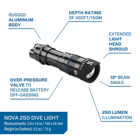 Used Scubapro Novalight 250 Three-Mode Mini Torch Dive Light