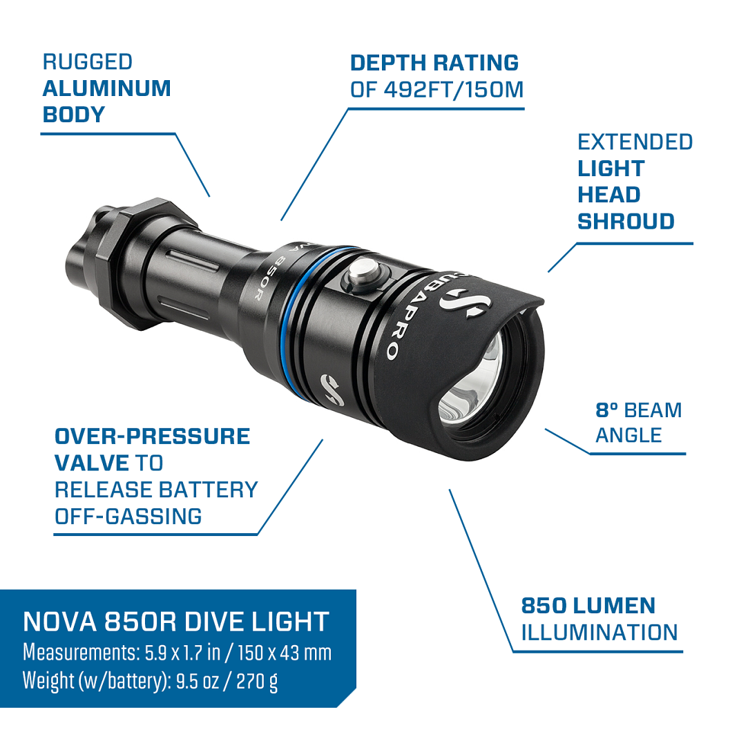 Scubapro Novalight 850R w/o Battery & Charger Rechargeable Torch Dive Light