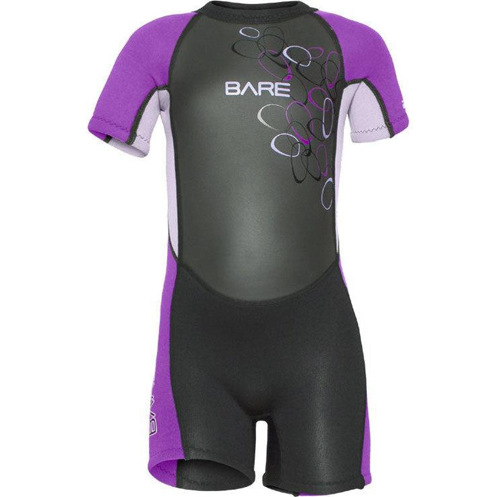 Bare 2 MM Tadpole Shorty Neoprene Kids Scuba Diving Wetsuit-Purple