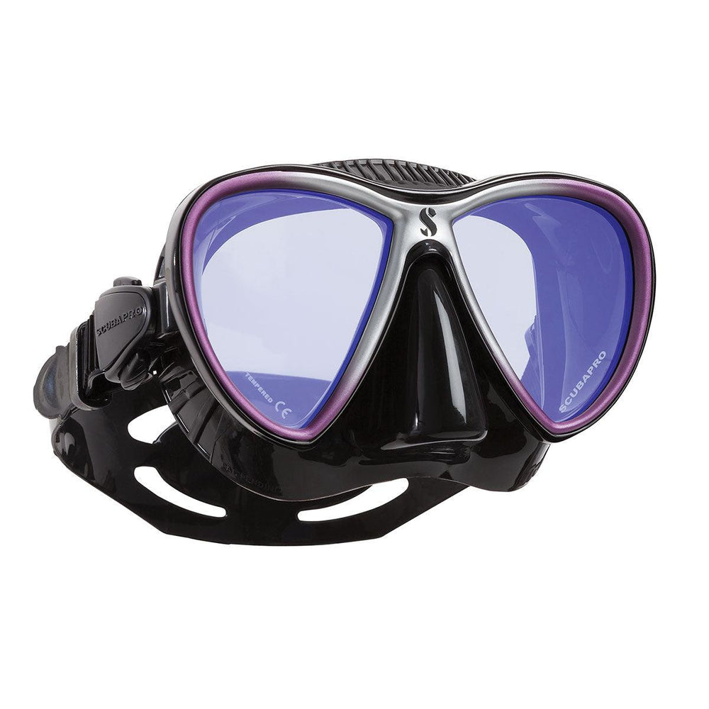 ScubaPro Synergy Twin Dive Mask with Comfort Strap-Mirrored Lens w/Comfort Strap Black/Purple/Silver