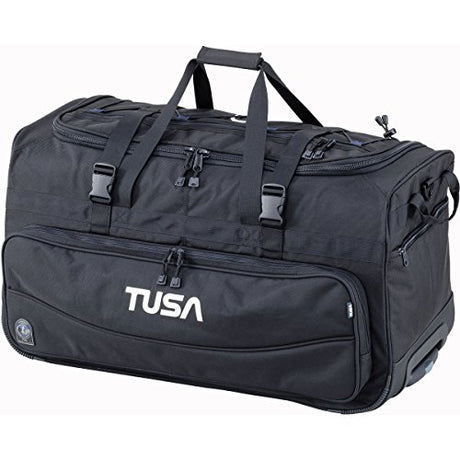 Open Box Tusa Dive Gear Roller Duffle Bag In Black with Black BCD And Regulator Hanger