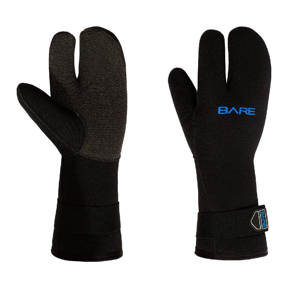 Bare 7 MM K-Palm 3-Finger Mitt Style Glove-Black