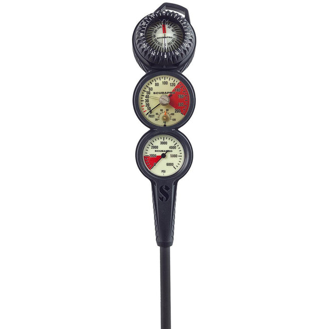 Scubapro 3-Gauge In-line Standard Pressure Depth Gauge Compass Console-
