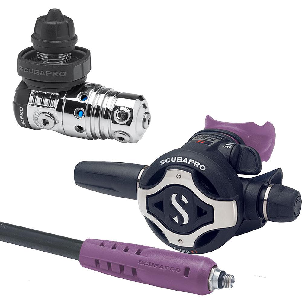 ScubaPro MK25 EVO DIN 300/S620 TI Dive Regulator with Mouthpiece & Hose Protector-Purple