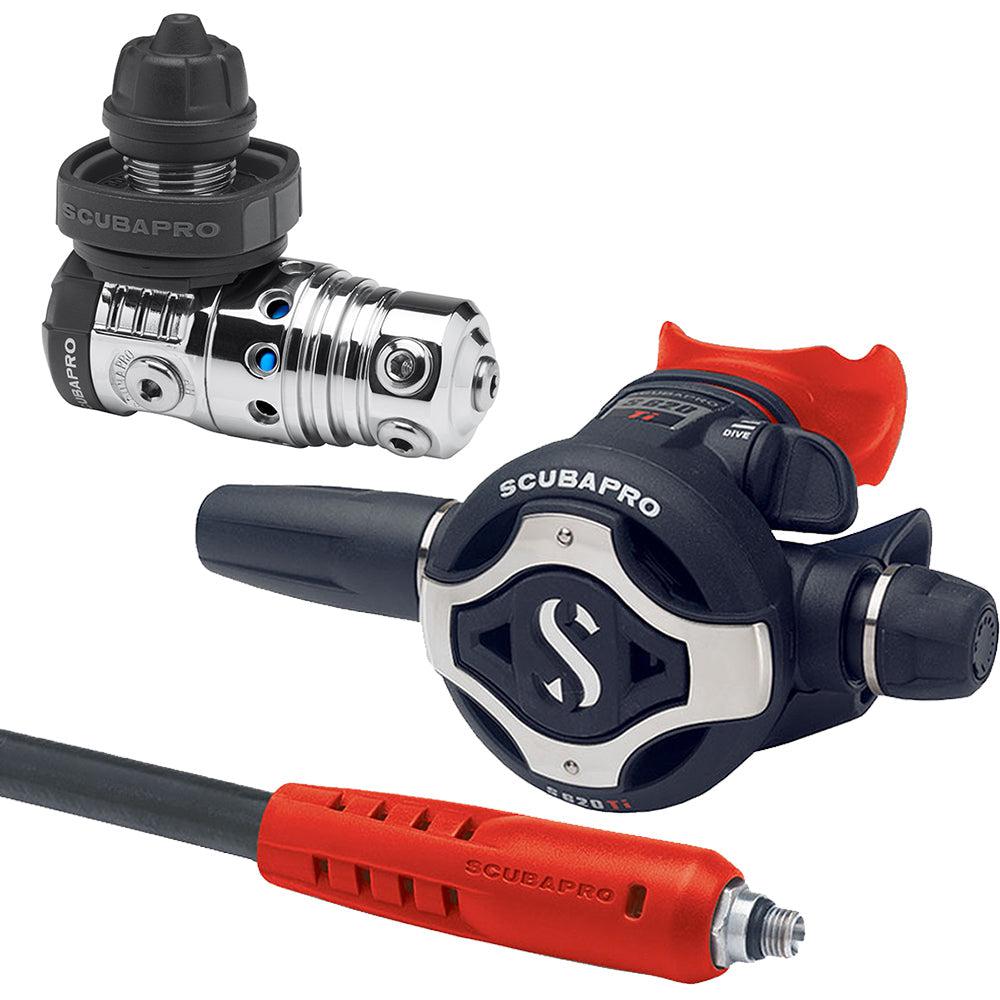 ScubaPro MK25 EVO DIN 300/S620 TI Dive Regulator with Mouthpiece & Hose Protector-Red