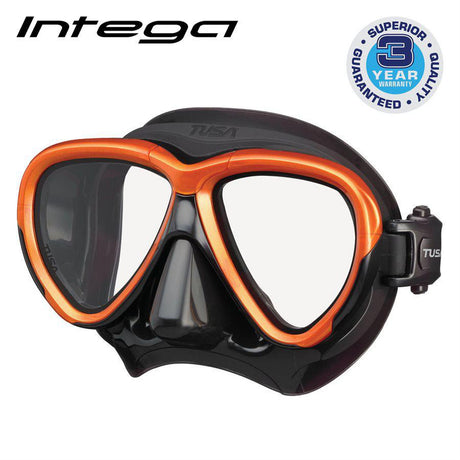 Tusa Intega Dual Lens Scuba Diving Mask-Energy Orange/Black Silicone