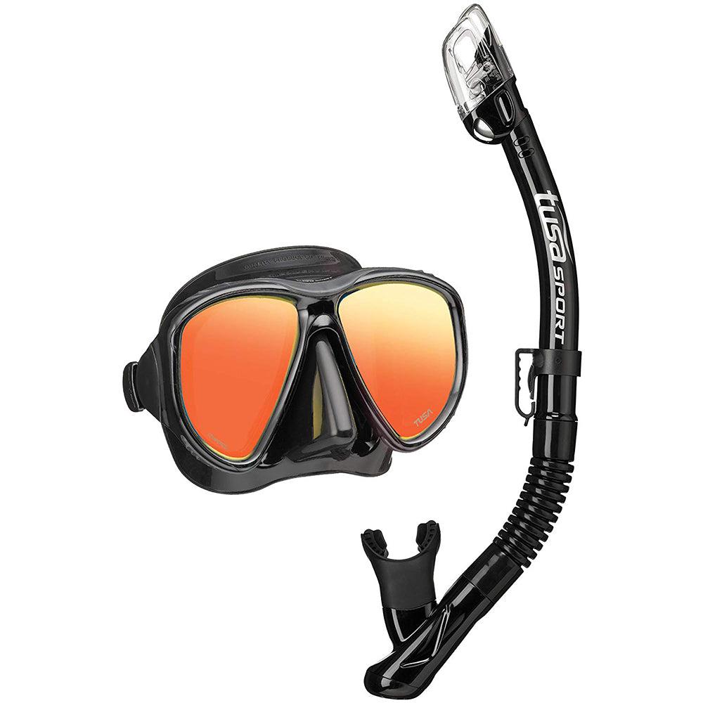 Tusa Powerview Mirrored Dive Mask and Snorkel Combo (UM-24/USP-250)-Black/Black Silicone
