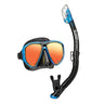 Tusa Powerview Mirrored Dive Mask and Snorkel Combo (UM-24/USP-250)-Fishtail Blue/Black Silicone