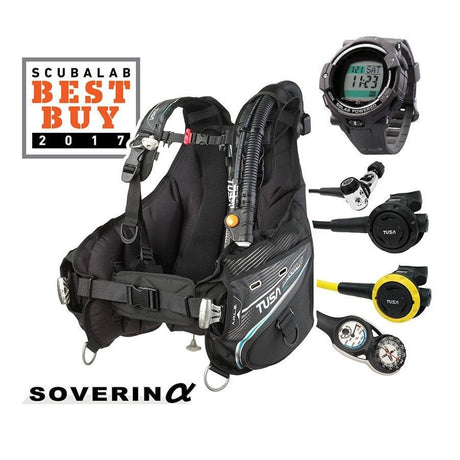 Tusa Soverin Alpha BCD Special with DC Solar Link Watch Scuba Diving Package-Gun Metal