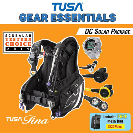 Tusa Tina Female BCD Special with DC Solar Link Watch Scuba Diving Package-White