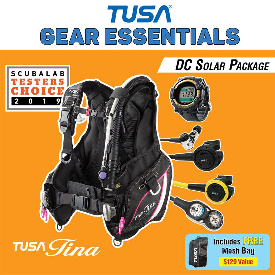 Tusa Tina Female Pink BCD Special with DC Solar Link Watch Scuba Diving Package-Black/Gold