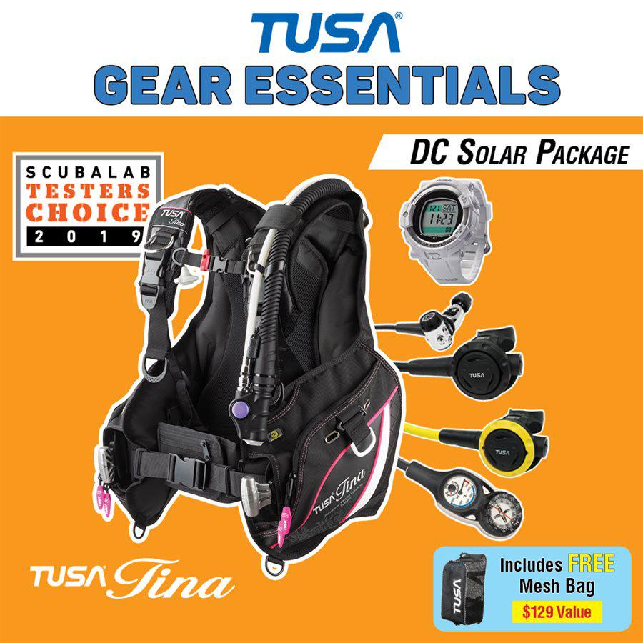 Tusa Tina Female Pink BCD Special with DC Solar Link Watch Scuba Diving Package-White