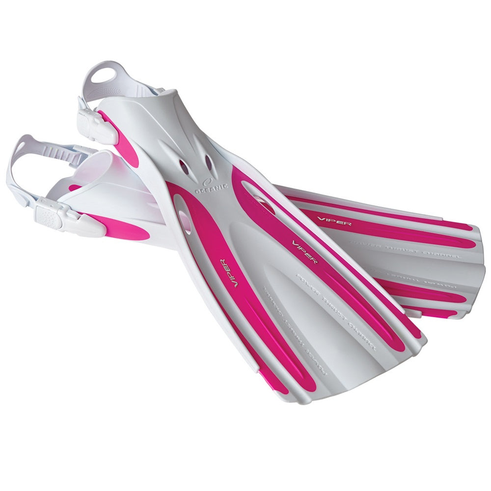 Used Oceanic Viper Fins (Open Heel)-White/Pink