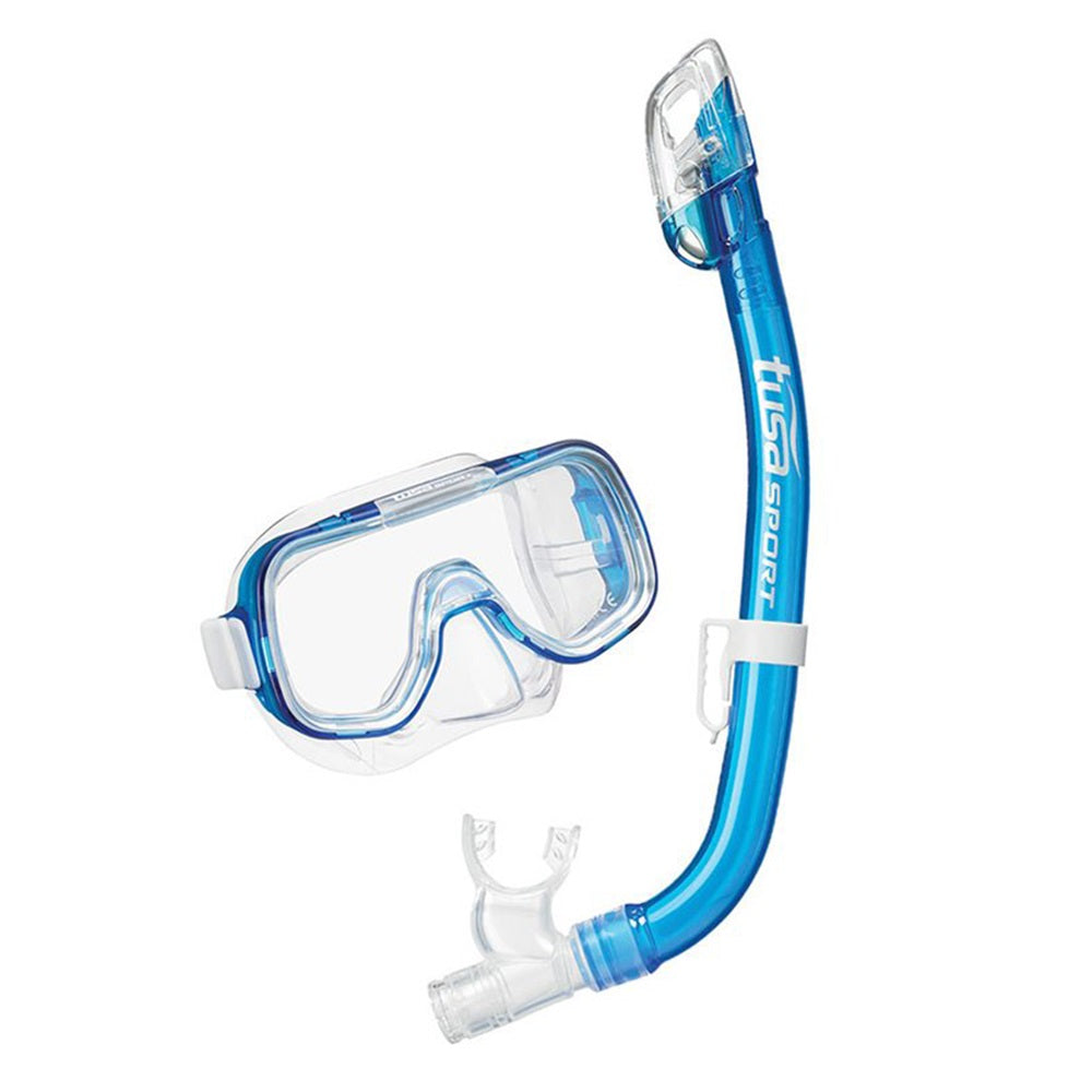 Used TUSA Sport Youth Mini-Kleio Dry Mask and Snorkel Combo, Age 6-12-Clear Blue